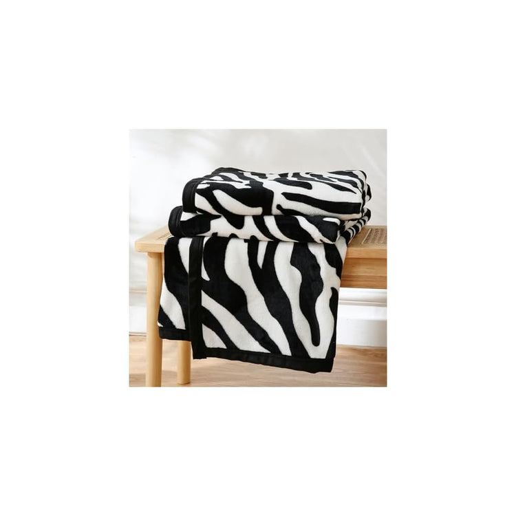 Fuzzy Flannel Throw Blanket for Sofa, Couch, Bed, Black and White Zebra Print Blanket Animal - Lightweight Double Sided Cozy Super Soft Blankets, 50" x 60" inches
