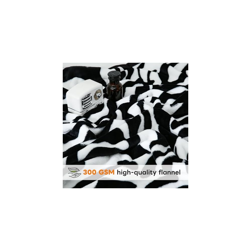 Fuzzy Flannel Throw Blanket for Sofa, Couch, Bed, Black and White Zebra Print Blanket Animal - Lightweight Double Sided Cozy Super Soft Blankets, 50" x 60" inches