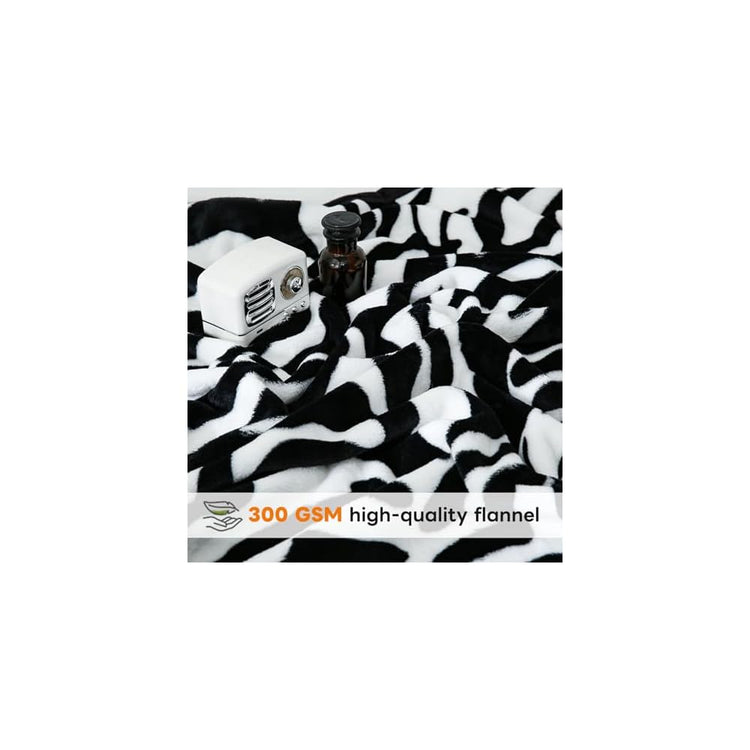 Fuzzy Flannel Throw Blanket for Sofa, Couch, Bed, Black and White Zebra Print Blanket Animal - Lightweight Double Sided Cozy Super Soft Blankets, 50" x 60" inches