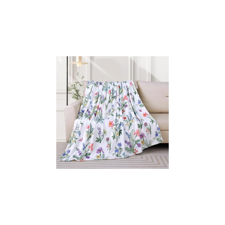Cute Cat Throw Blanket Colorful Floral Wildflower Bed Blanket Flower Cat Print Blankets for Cat Lovers Super Soft Flannel Fleece Throw Blanket for Bed Couch 50” x 60”