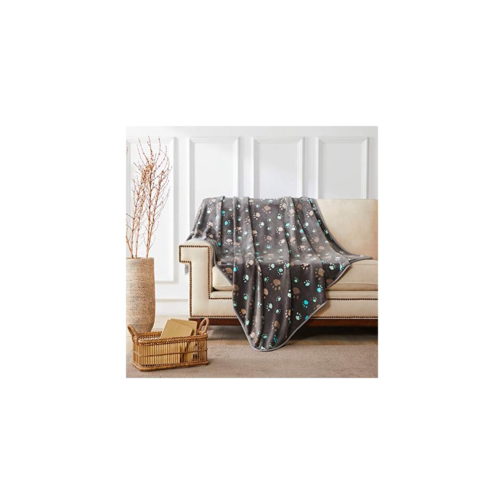 Super Soft and Premium Fuzzy Flannel Fleece Pet Dog Blanket, The Cute Print Design Washable Fluffy Blanket for Puppy Cat Kitten Indoor Outdoor, Grey, 32 x 24 Inches