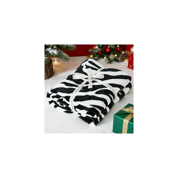 Fuzzy Flannel Throw Blanket for Sofa, Couch, Bed, Black and White Zebra Print Blanket Animal - Lightweight Double Sided Cozy Super Soft Blankets, 50" x 60" inches