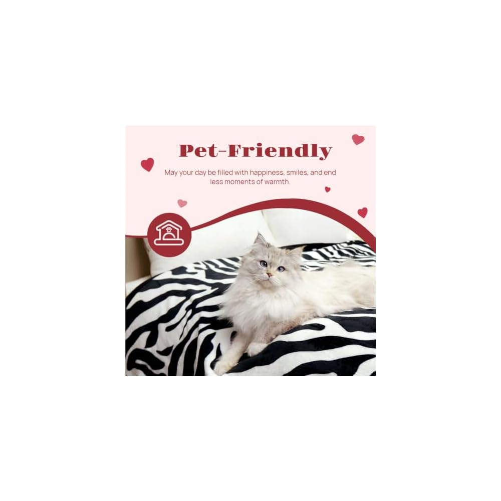 Fuzzy Flannel Throw Blanket for Sofa, Couch, Bed, Black and White Zebra Print Blanket Animal - Lightweight Double Sided Cozy Super Soft Blankets, 50" x 60" inches