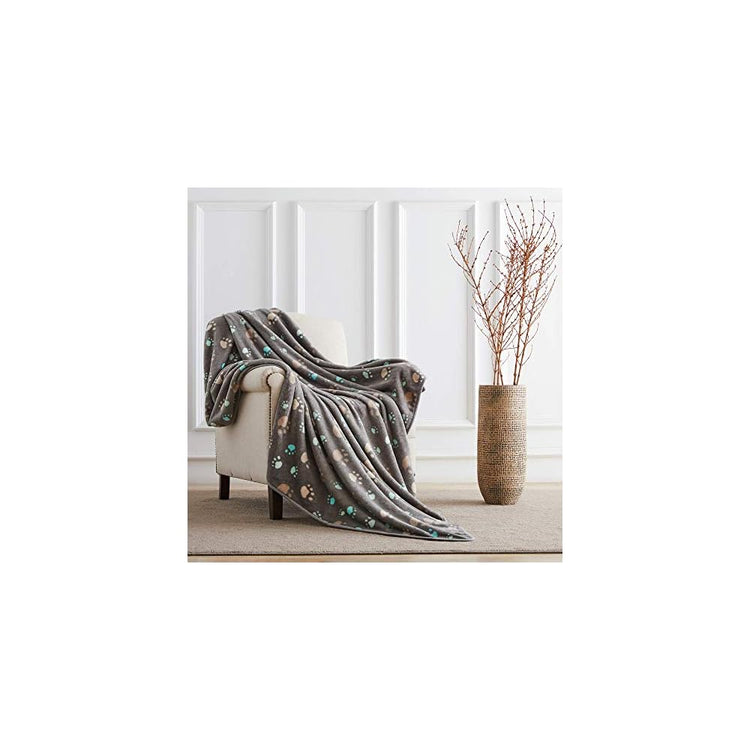 Super Soft and Premium Fuzzy Flannel Fleece Pet Dog Blanket, The Cute Print Design Washable Fluffy Blanket for Puppy Cat Kitten Indoor Outdoor, Grey, 32 x 24 Inches