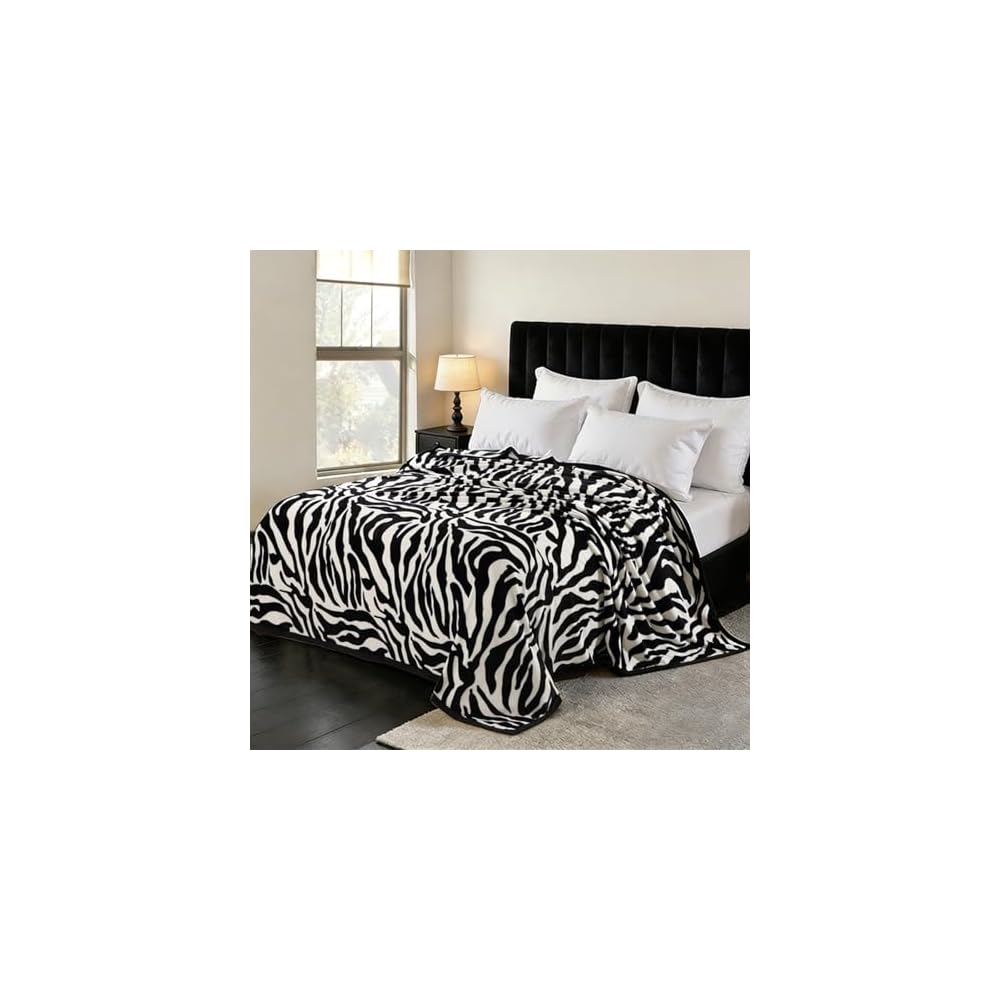 Fuzzy Flannel Throw Blanket for Sofa, Couch, Bed, Black and White Zebra Print Blanket Animal - Lightweight Double Sided Cozy Super Soft Blankets, 50" x 60" inches