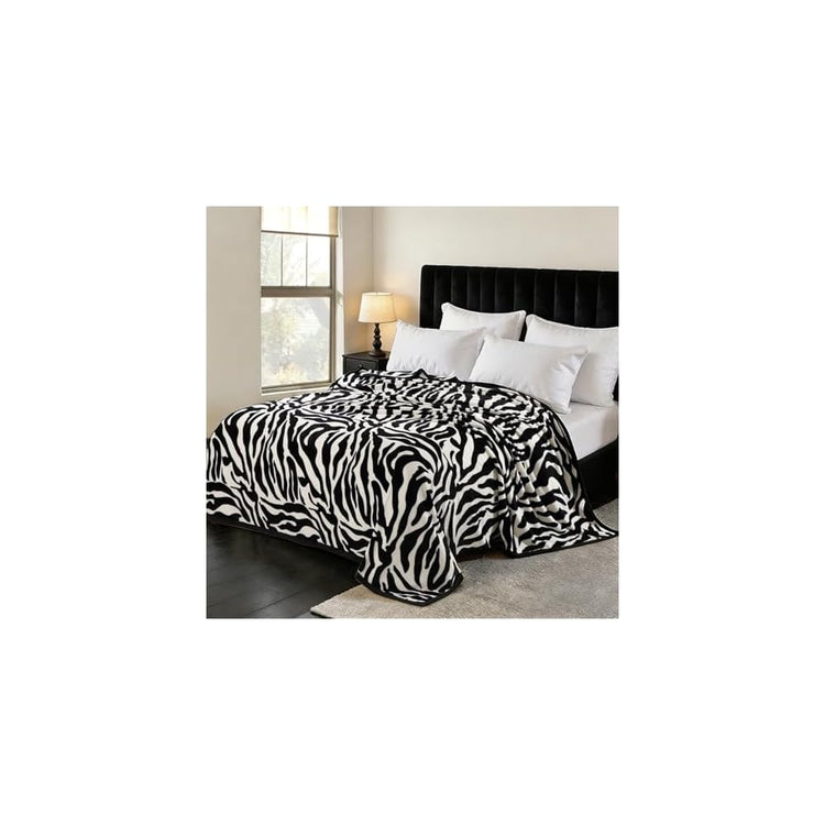 Fuzzy Flannel Throw Blanket for Sofa, Couch, Bed, Black and White Zebra Print Blanket Animal - Lightweight Double Sided Cozy Super Soft Blankets, 50" x 60" inches
