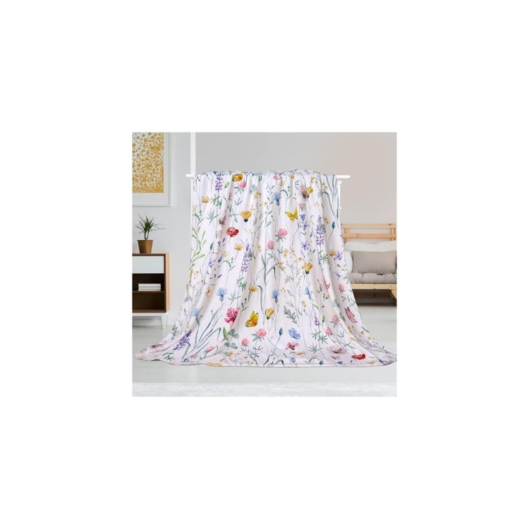 Cute Cat Throw Blanket Colorful Floral Wildflower Bed Blanket Flower Cat Print Blankets for Cat Lovers Super Soft Flannel Fleece Throw Blanket for Bed Couch 50” x 60”
